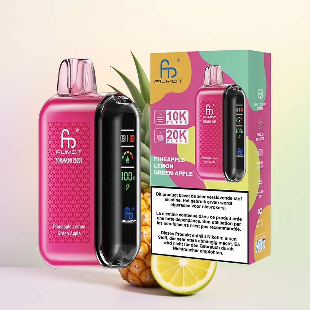 Fumot Tornado 20000 أناناس ليمون تفاح أخضر مع بطارية قابلة للشحن