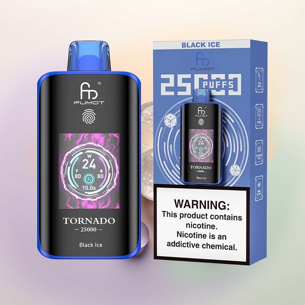 Fumot Tornado 25000 الجليد الأسود مع شاشة عالية الدقة