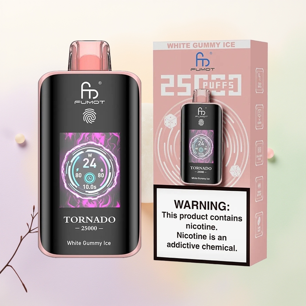 Fumot Tornado 25000 العلكة البيضاء الجليدية مع شاشة عالية الوضوح