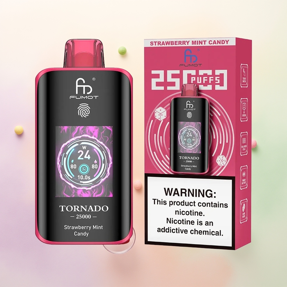 Fumot Tornado 25000 حلوى النعناع بالفراولة مع شاشة عالية الدقة
