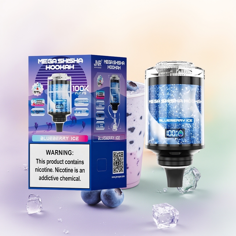 JNR Mega Shisha Hookah 100K تُوت أزْرَق مُثَلَّج بِطَارِيَة ٢٢٠٠ مِلِي أَمْبِيْر