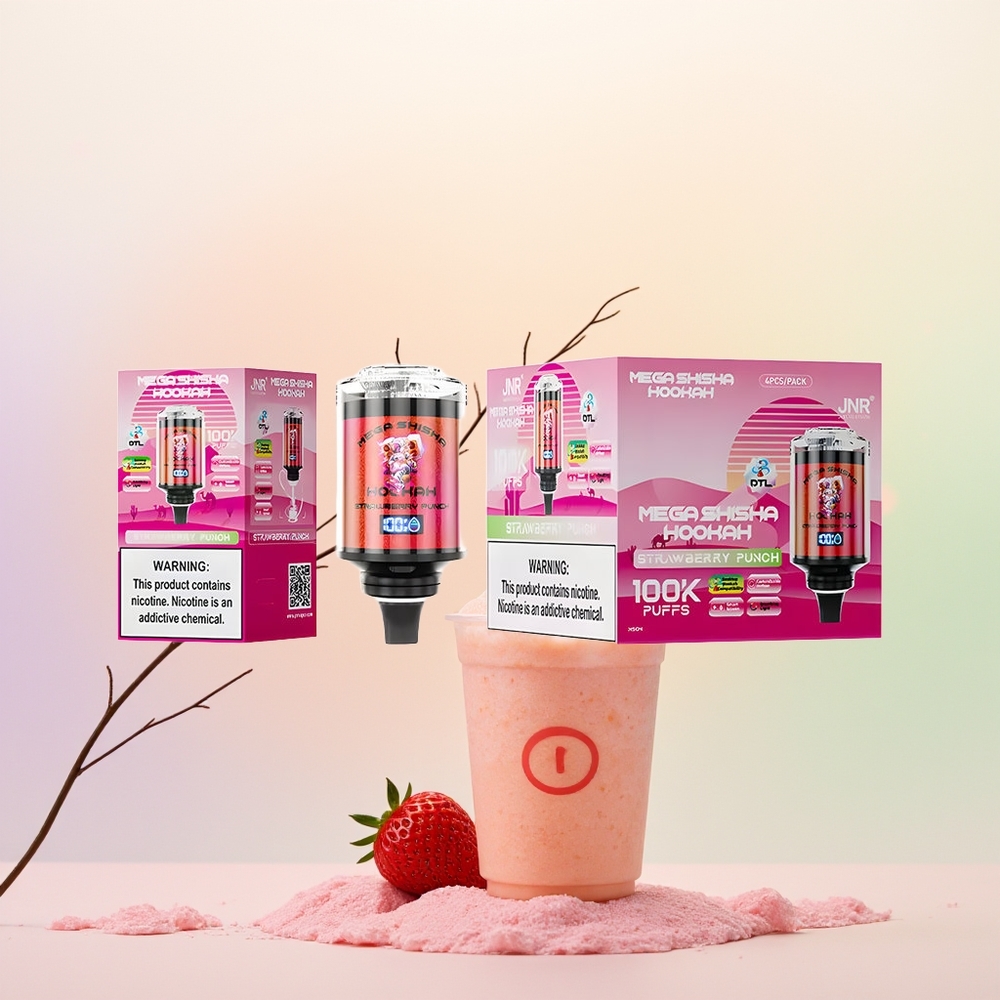 JNR Mega Shisha Hookah 100K عصير الفراولة بشاشة ذكية وبطارية قابلة للشحن