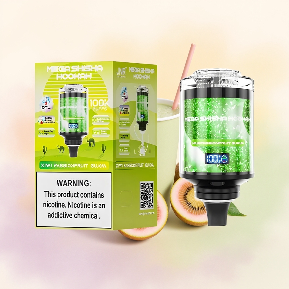 JNR Mega Shisha Hookah 100K كيوي باشن فروت جوافة مع شاشة ذكية تفاعلية