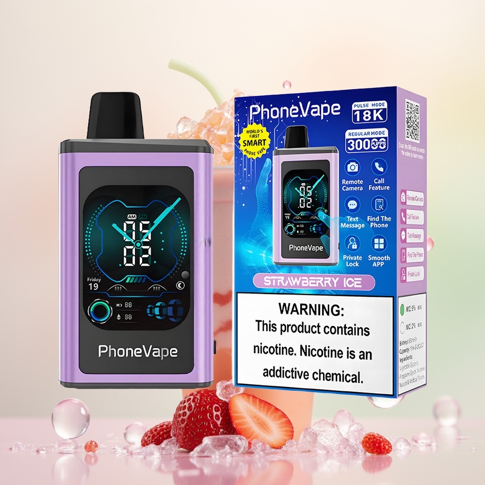 JNR PhoneVape 30000 آيس كريم فراولة مع شاشة عرض كاملة