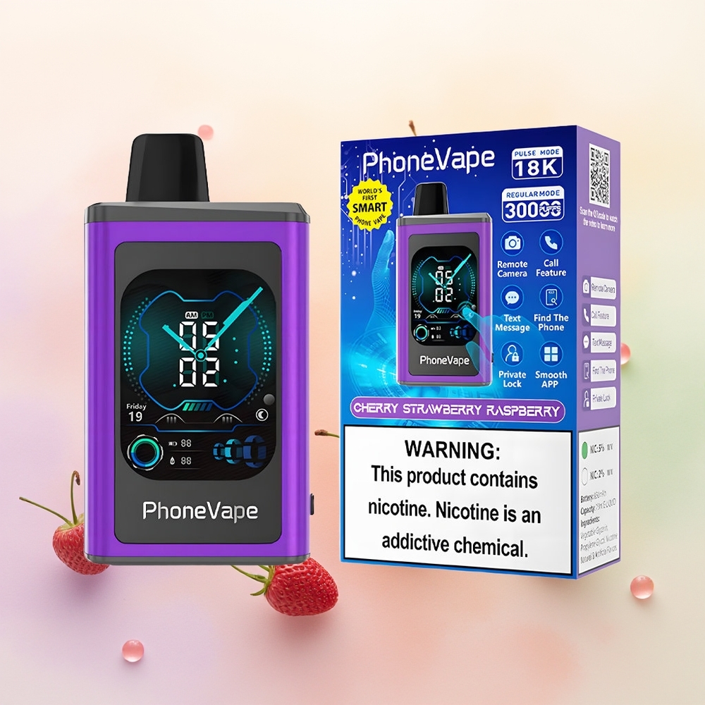JNR PhoneVape 30000 كرزي فراولة توت أحمر مع شاشة عرض كاملة