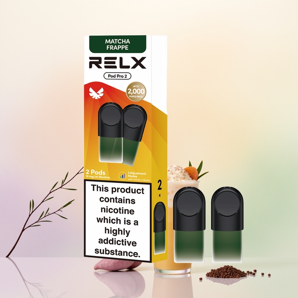 Relx Pod Pro 2 Vape Device شاي فرابي ماتشا مع 19 مل وضبط 3 أوضاع