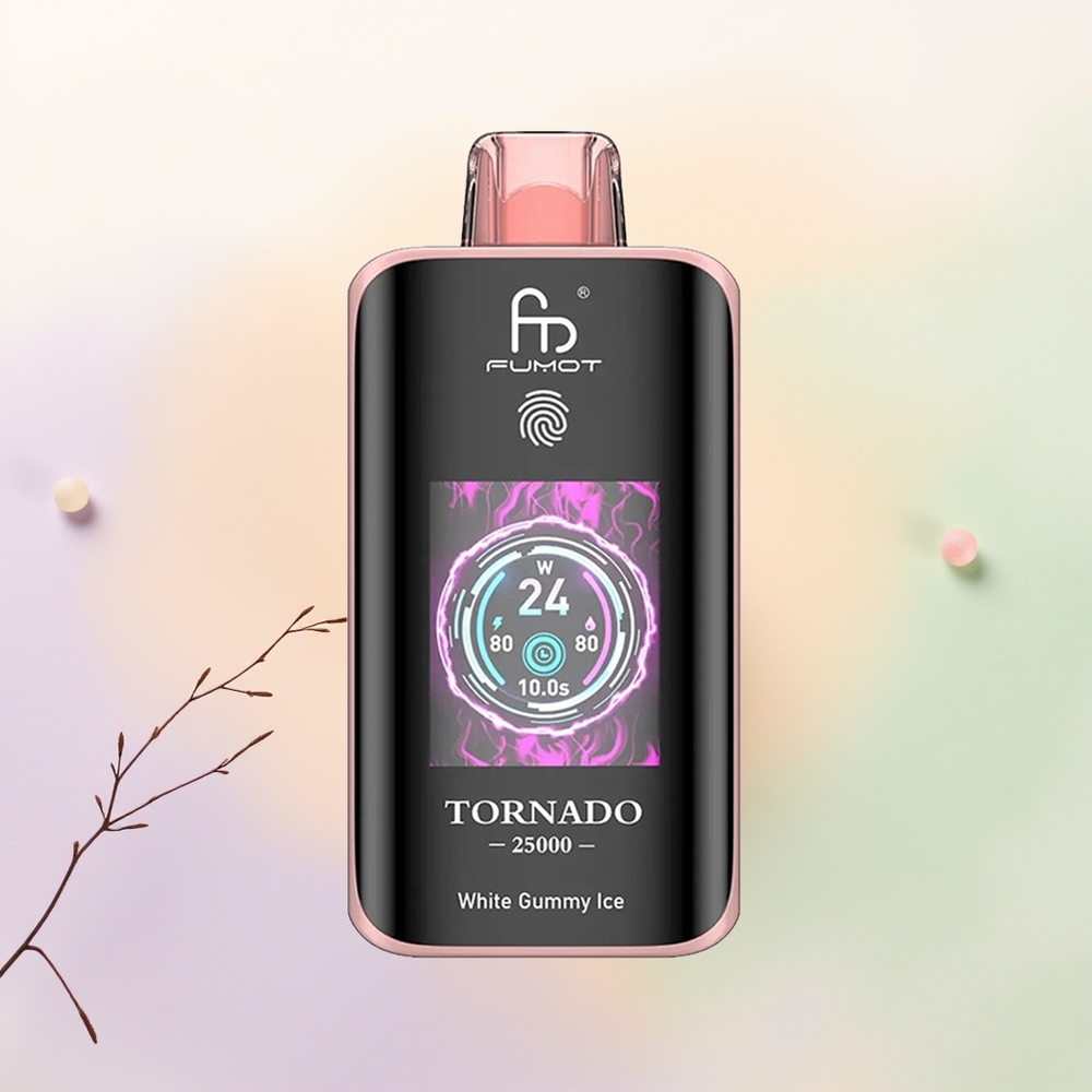 Fumot Tornado 25000 العلكة البيضاء الجليدية مع شاشة عالية الوضوح