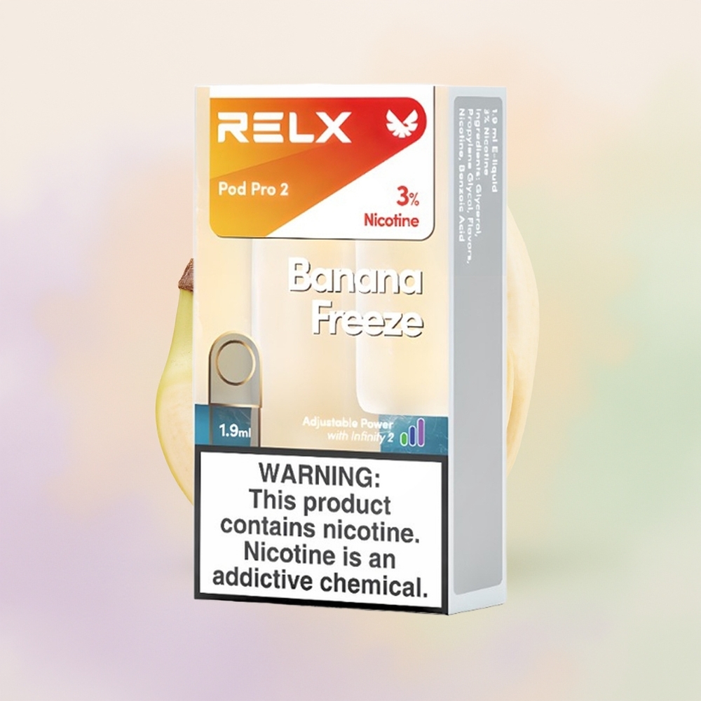 Relx Pod Pro 2 Vape Device موجة الموز المجمدة - سعة 1.9 مل - حزمة من 3 - وضع سلس
